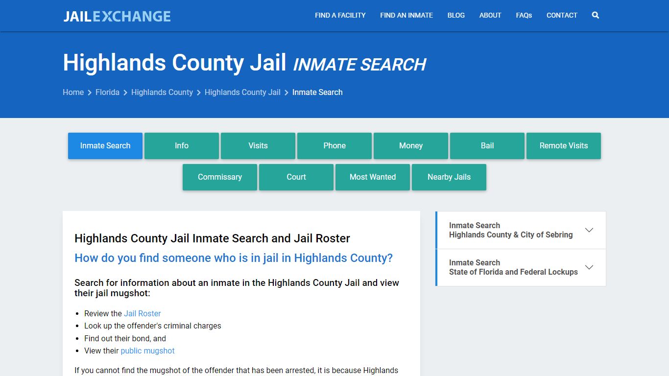 Inmate Search: Roster & Mugshots - Highlands County Jail, FL